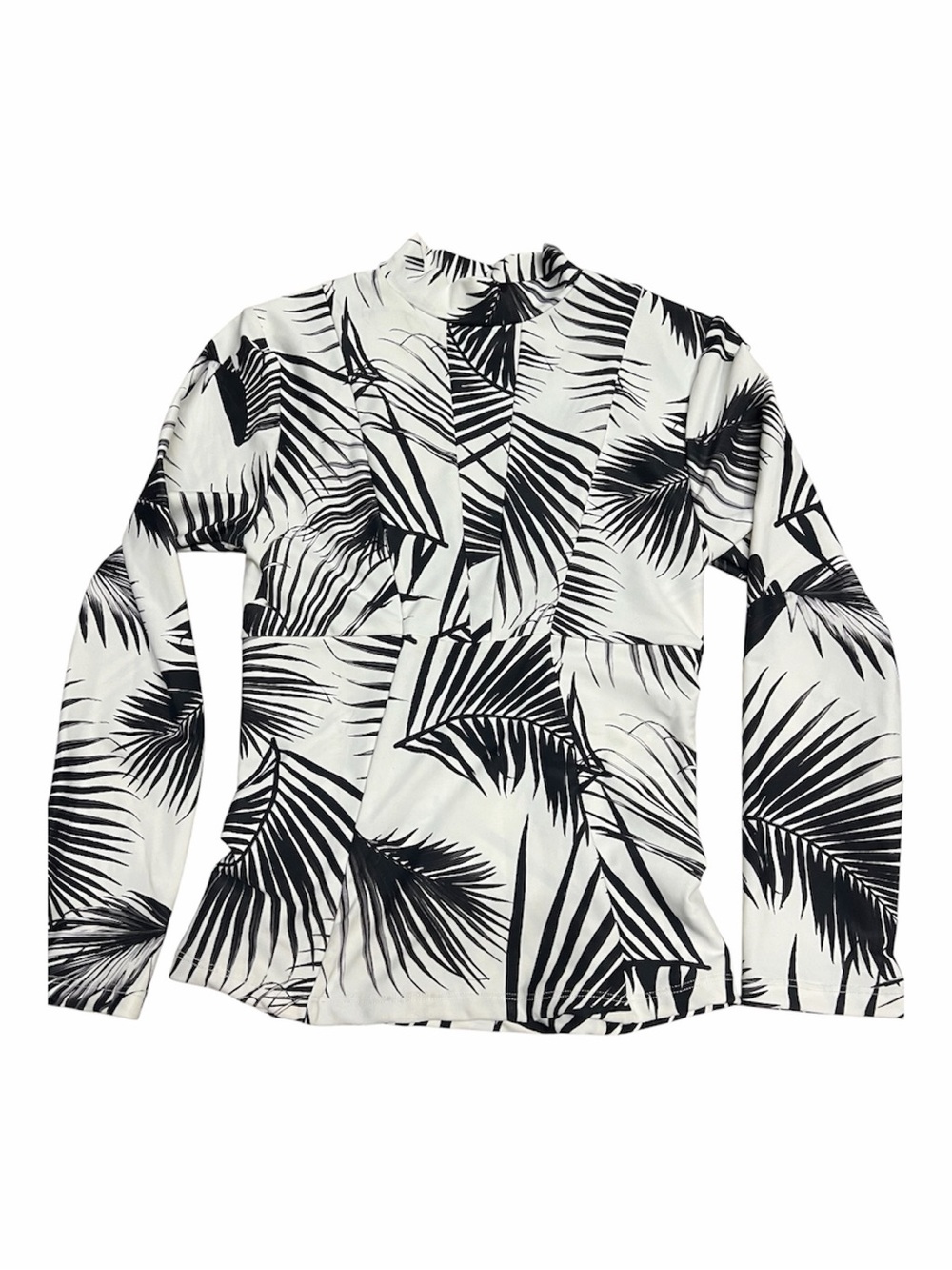 NEW Mikoh “Lowers” long sleeve rash guard swim shirt in black palm print Size XS